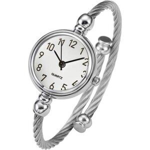 Fashion Analog Quartz Bangle Cuff Wrist Elegant Stainless Steel Wire Band